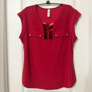PerSeption Concept Red Fitted Cap Sleeve Blouse
